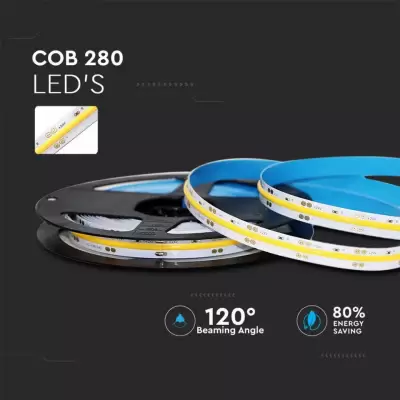 Banda LED COB - 280 LED/metru 24V IP20 alb natural