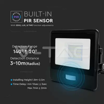 Proiector LED senzor PIR 20W corp negru Chip Samsung conectare etansa Alb natural