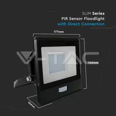 Proiector LED senzor PIR 30W corp negru alb Chip Samsung conectare etansa Alb natural