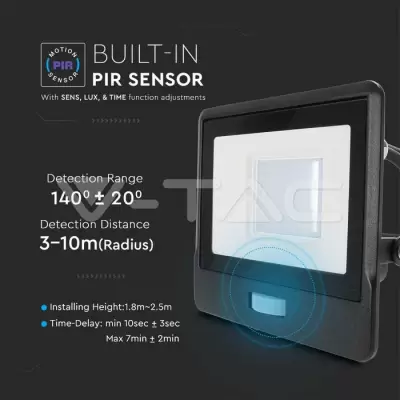 Proiector LED cu senzor PIR 30W corp negru SMD Chip Samsung Alb rece
