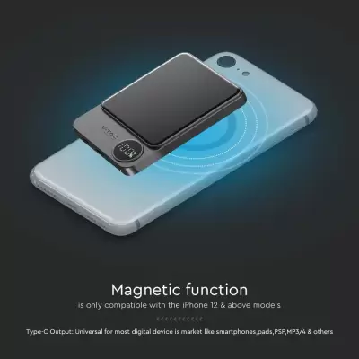 Acumulator extern magnetic 10K Mah ultra slim Wireless Fast Charge gri