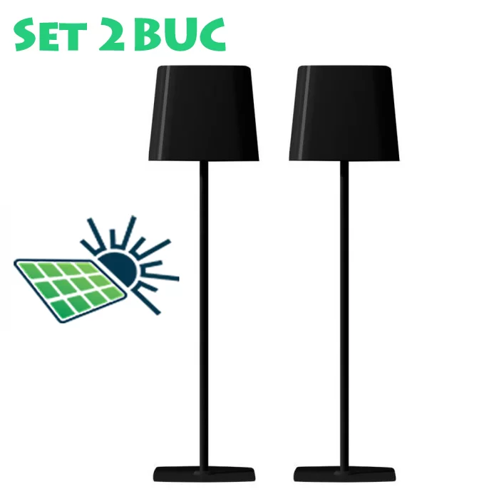Set 2buc - Lampa de masa LED incarcare solara tactila 5W 3in1 IP65 neagra