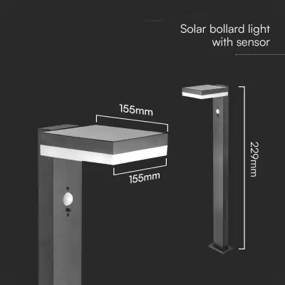 Lampa stalp LED Solara cu senzor PIR 5.5W 3000K patrata
